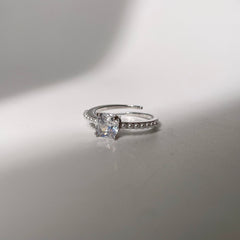 Square Diamond & Pearl Ring - Silver