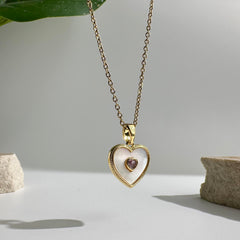 Heart with Pink Heart Stone Necklace