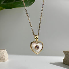 Heart with Pink Heart Stone Necklace