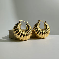 Ridged Gold Hoop Earrings