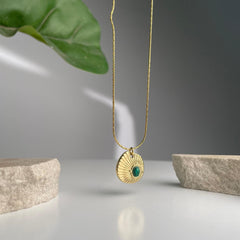 Emerald Sunburst Coin Necklace