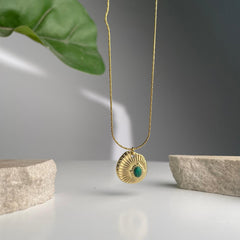 Emerald Sunburst Coin Necklace