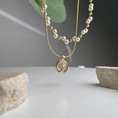 Dual Layer Pearl Charm Necklace