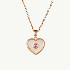 Heart with Pink Heart Stone Necklace