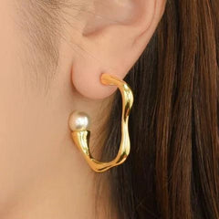 Irregular Wave C-shaped Stud Earrings - Local Pitara