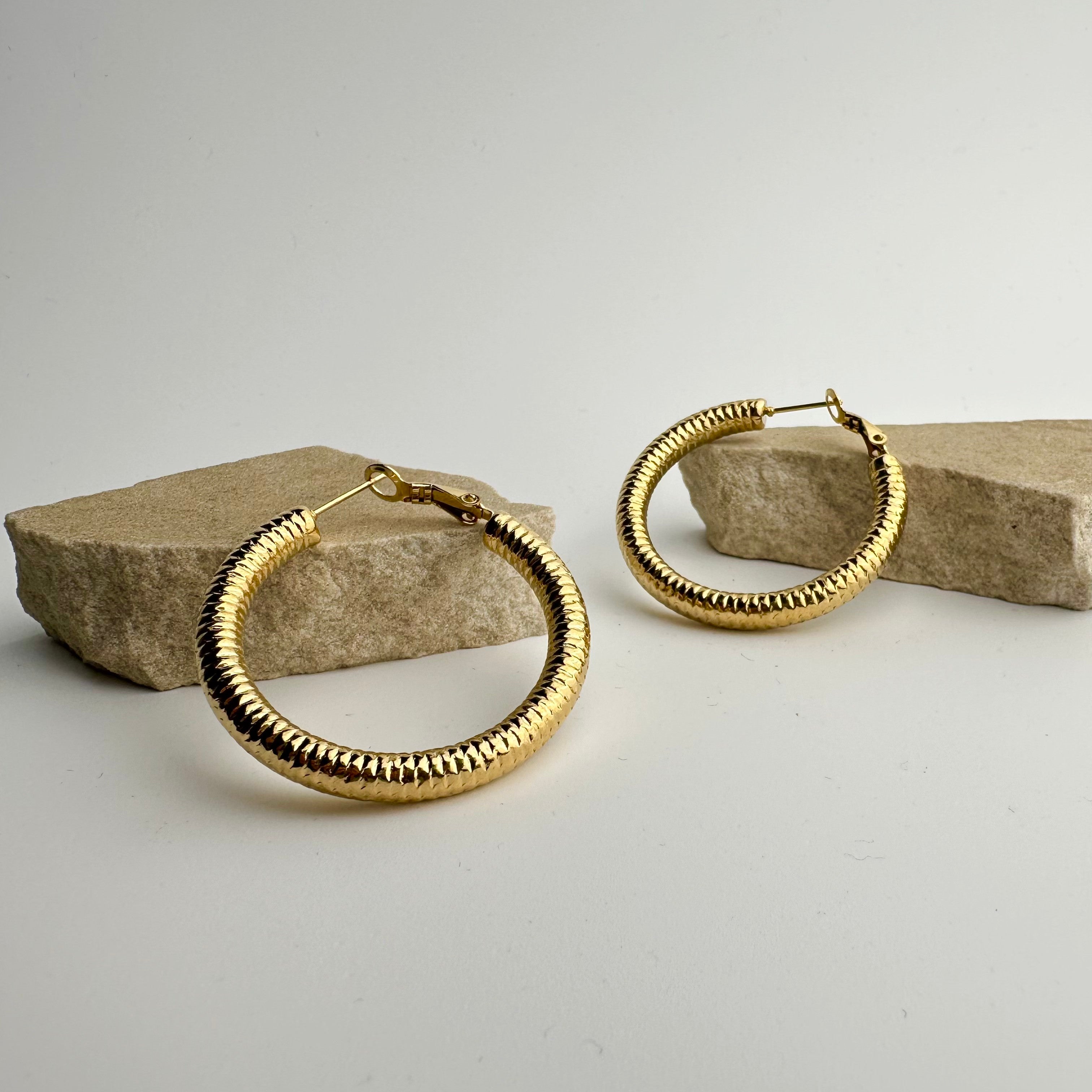 Aurora Textured Gold Hoops Earrings