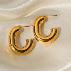 Golden Curve J-Hoops Earrings