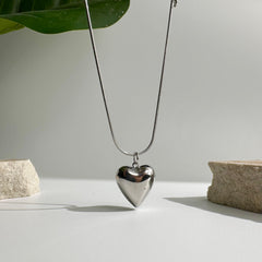 Silver Puff Heart Necklace